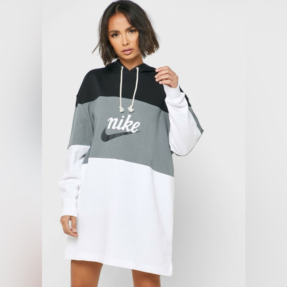 Nike Women's Tri-Tone Hoodie Dress - Black, Gray, White